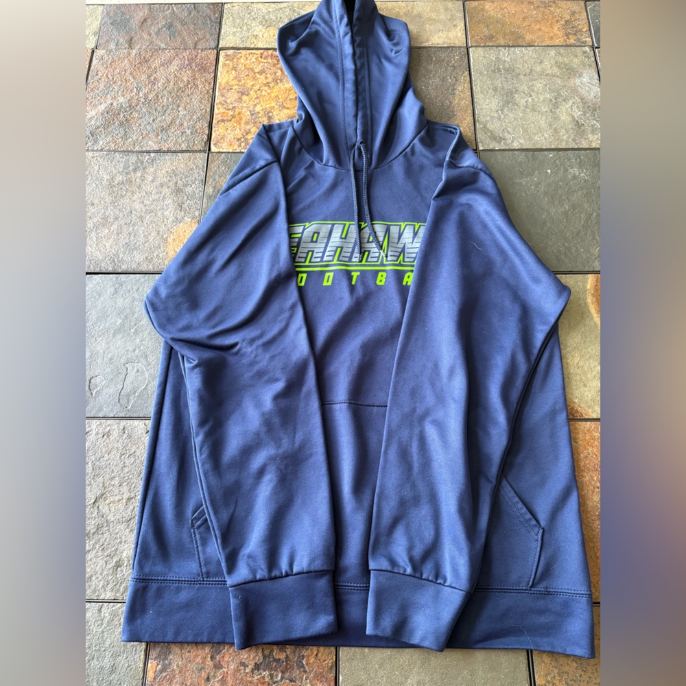 Seahawks Majestic Navy Blue Hoodie with Neon Green Logo